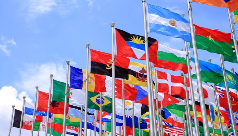 Rows of countries' flags outside