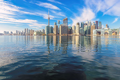 Skyline of Toronto city from across the lake