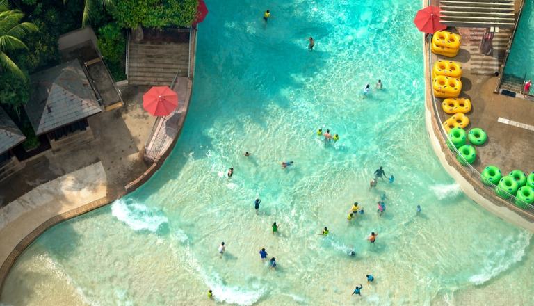 Aerial shot of a wave pool at a water park